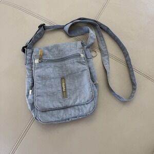 Totto Crossbody Messenger Bag Blue Grey Crinkle Nylon Travel Shoulder Bag